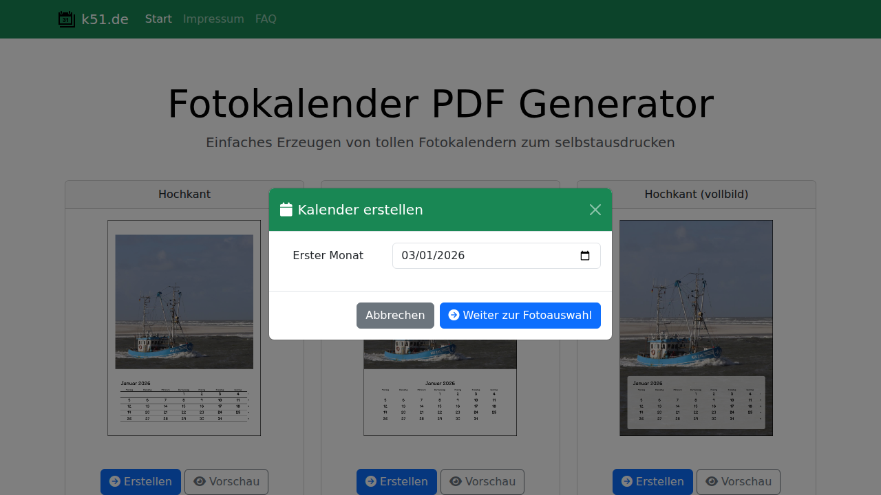 Dialog zum Festlegen des Startmonats